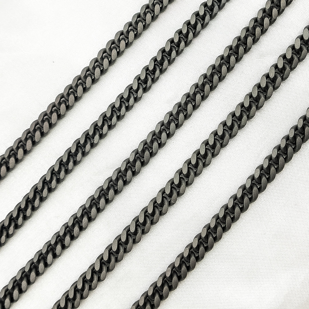 V242BRM. Black Rhodium Matt Sterling Silver Curb Chain