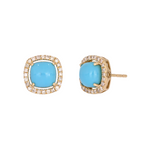 Load image into Gallery viewer, 14K Solid Gold Diamonds and Turquoise Square Stud Earrings