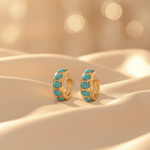 Load image into Gallery viewer, EHZ57740TQ. 14K Solid Gold Turquoise Huggies Hoop Earrings