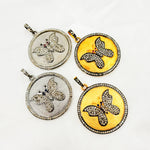 Load image into Gallery viewer, DP381. Diamond Sterling Silver Round Butterfly Pendant with Gemstone
