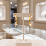 Load image into Gallery viewer, GER75. 14K Gold Diamond Cut Tri-Color Hollow Hoop Earrings
