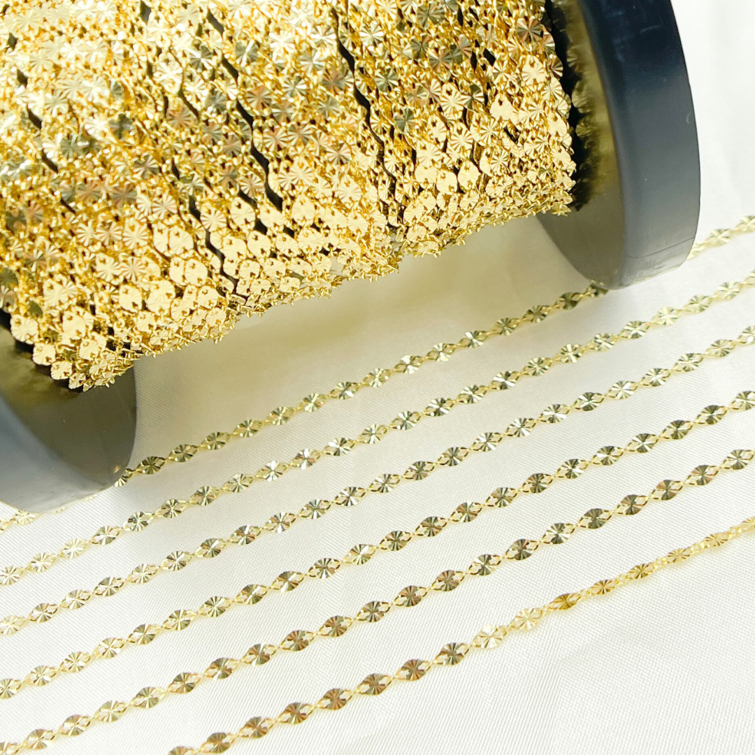 14k Solid Yellow Gold Marina Diamond Cut Link Chain