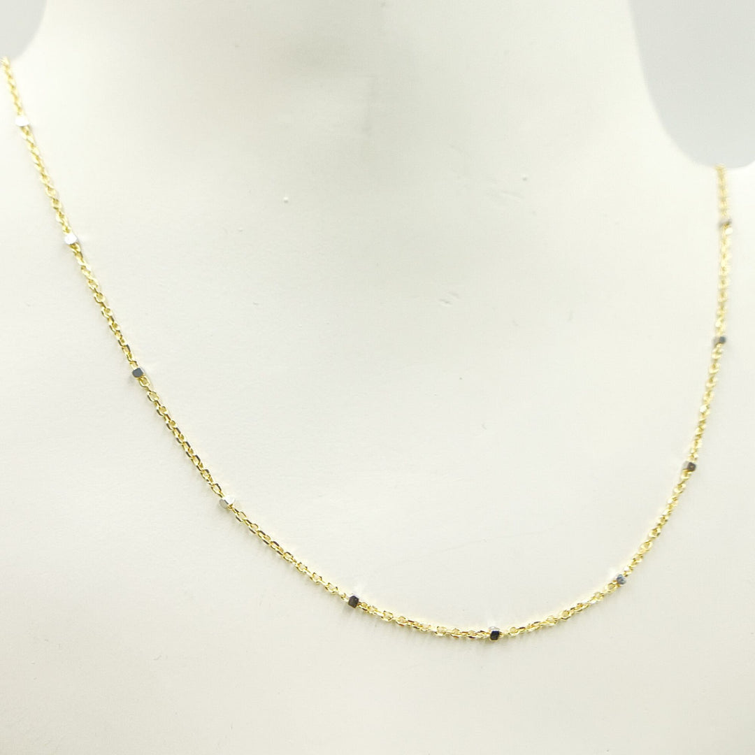14K Solid Yellow Gold with White Gold Cubes Satellite Necklace. 030R01TS4TP8BDB