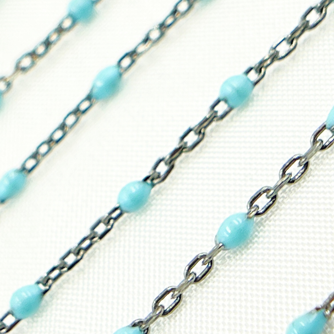 Oxidized 925 Sterling Silver Enamel Turquoise Color Cable Chain.  V203TUROX