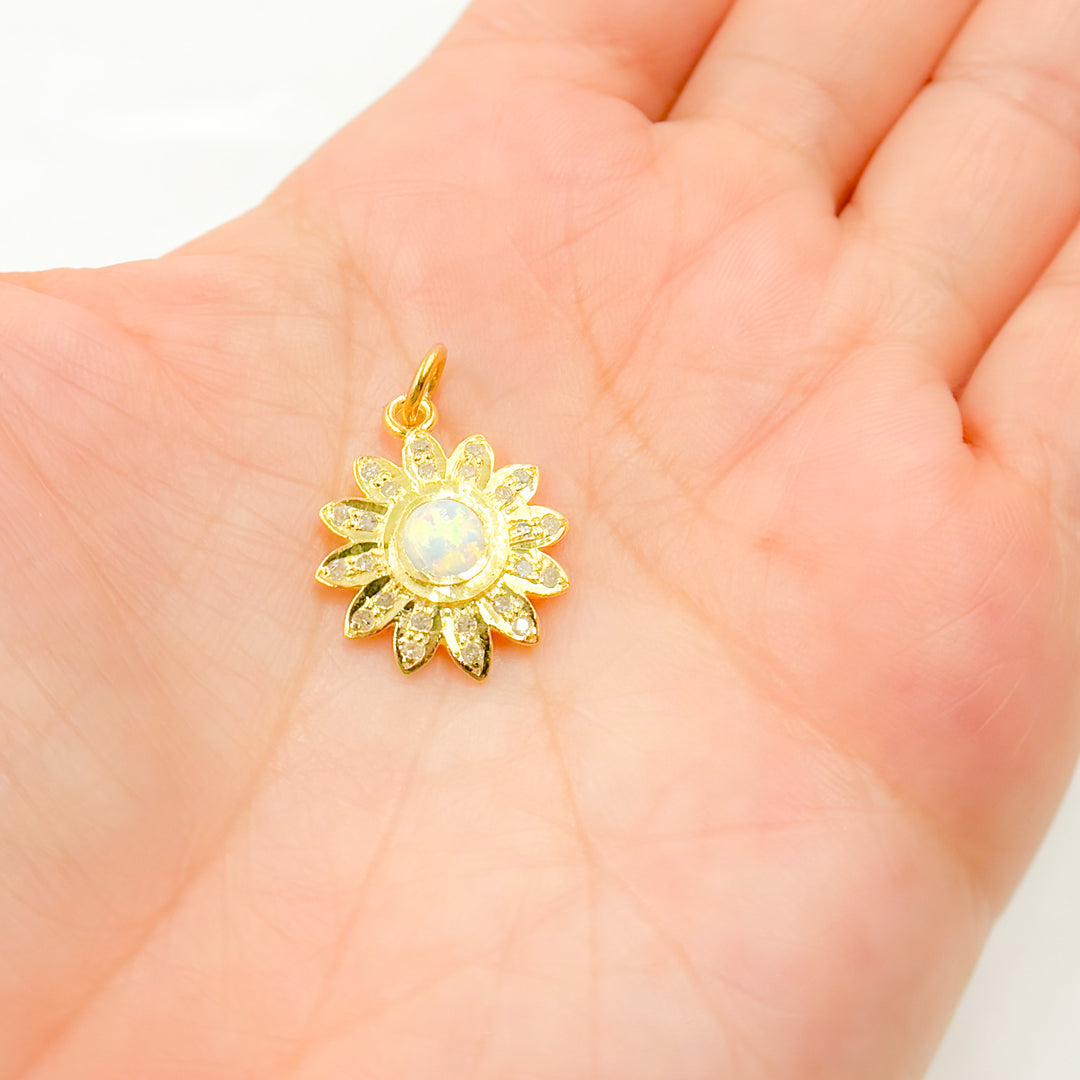 DC407. Diamond Sterling Silver Flower Pendant with Gemstone