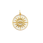 Load image into Gallery viewer, 14K Solid Gold Diamond Circle Evil Eye & Sun Charm. GDP222