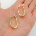 Load image into Gallery viewer, 14K Solid Gold Smooth and Ribbed Rectangular Hollow Hoop Earrings