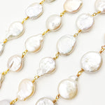 Load image into Gallery viewer, Coin Shape Freshwater Pearl with Gold Plated Sterling Silver Chains