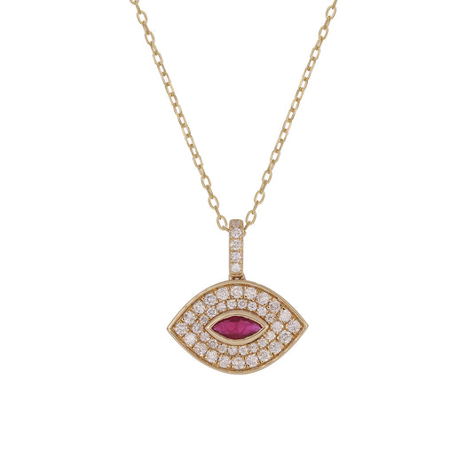CP97269RU6X3. 14K Solid Gold Diamond and Gemstone Evil Eye Necklace
