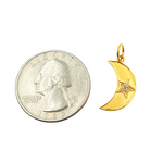 Load image into Gallery viewer, 14K Solid Gold with Diamonds Moon Shape Charm with Star in the Middle. GDP134