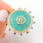 Load image into Gallery viewer, Gold Turquoise and Blue Sapphire Round Compass Pendant