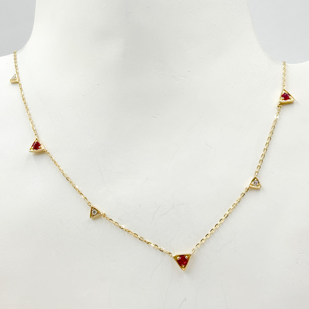 NT403420RU. 14K Solid Gold Diamond and Gemstone Triangle Necklace