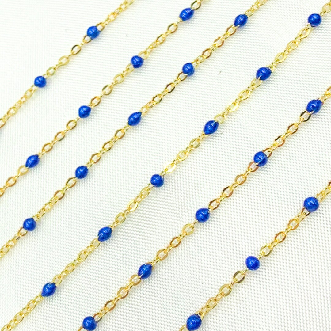 Gold Plated 925 Sterling Silver Enamel Blue Color Cable Chain. V203BLGP