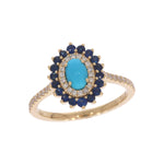 Load image into Gallery viewer, CR97513TQ6X4. 14k Solid Gold Turquoise, Blue Sapphire and Diamond Fancy Ring
