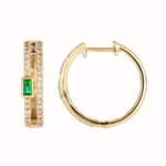 Load image into Gallery viewer, CE96477. 14k Solid Yellow Gold Diamond Baguette Hoops with Stones