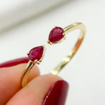 Load image into Gallery viewer, 14K Solid Gold Gemstone 2 Drop Open Ring.