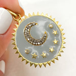 Load image into Gallery viewer, Shop Now Sterling Silver Round Moon and Stars Enamel Pendant