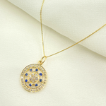 Load image into Gallery viewer, 14K Solid Gold Circle Pendant with Diamonds & Ruby or Blue Sapphire Stone. GDP362