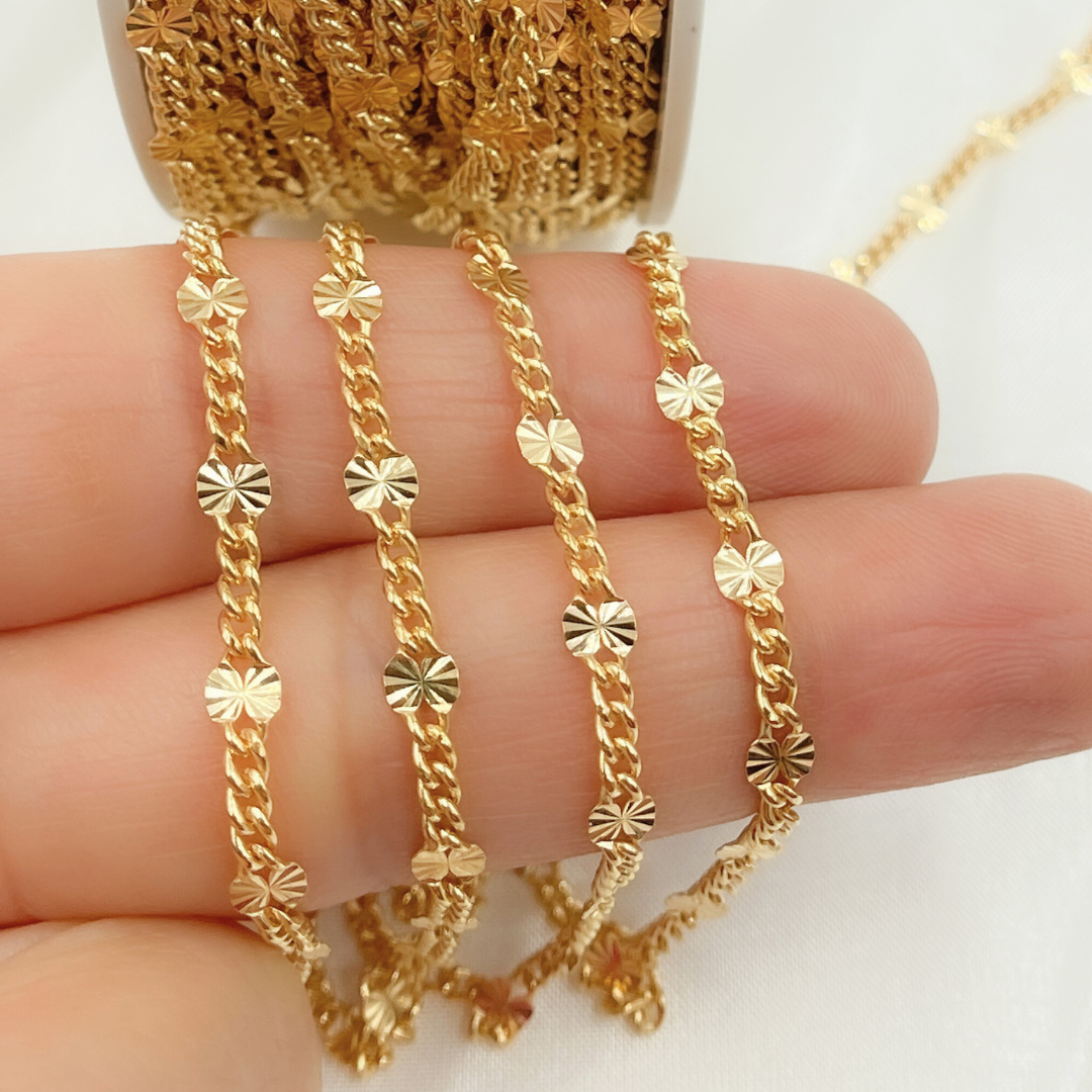V162GF. 14k Yellow Gold Filled Curb and Diamond Cut Marina Link Chain