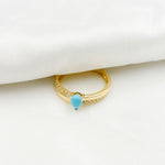 Load image into Gallery viewer, 14K Solid Yellow Gold Diamond and Turquoise Double Line Drop Ring.