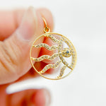 Load image into Gallery viewer, 14K Gold Circle Charm Evil Eye Pendant with Diamonds and Blue Sapphire. GDP552