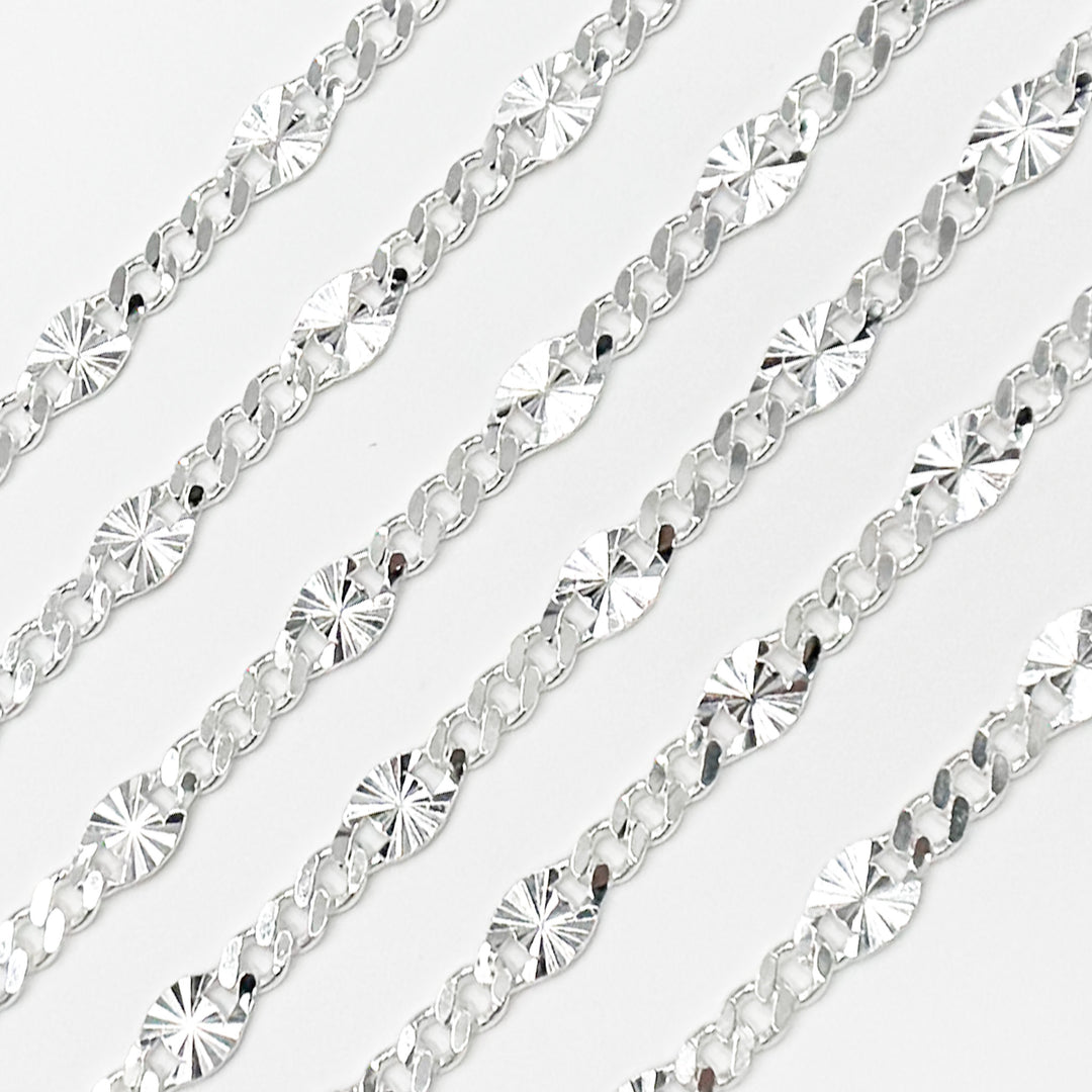 Sterling Silver Curb and Diamond Cut Marina Link Chain