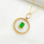 Load image into Gallery viewer, 14K Solid Gold Diamond Circle Shape Crystal Charm with Gemstone in the Center. GDP598