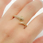 Load image into Gallery viewer, 14k Solid Gold Diamond and Emerald Snake Ring.