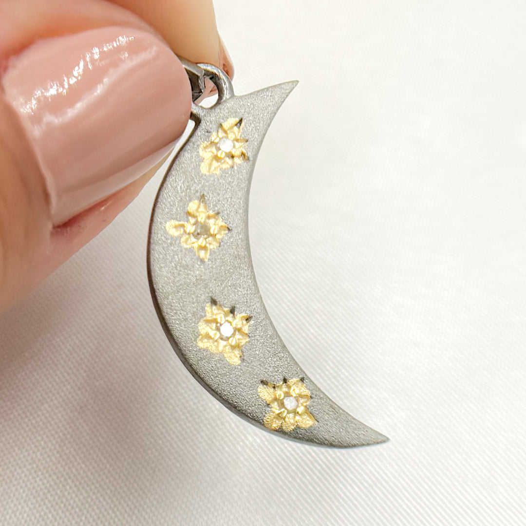 Diamond Sterling Silver Moon and Stars Pendant