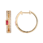 Load image into Gallery viewer, CE96477. 14k Solid Yellow Gold Diamond Baguette Hoops with Stones