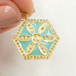 Load image into Gallery viewer, Silver Hexagon Flower Enamel Pendant