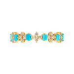 Load image into Gallery viewer, RAF01630TQ. 14K Solid Yellow Gold Diamond and Turquoise Flower and Baguette Ring