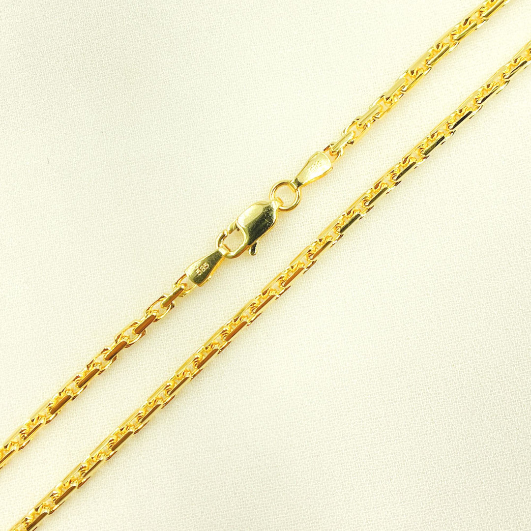14K Solid Yellow Gold Diamond Cut Box Link Chain