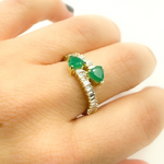 Load image into Gallery viewer, 14K Solid Gold Diamond & Emerald Double Line Heart Ring.