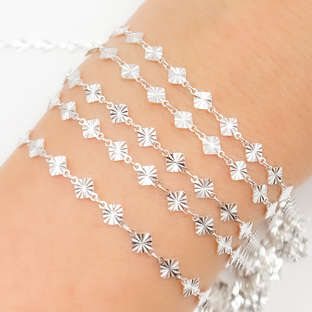 Silver Hammered Diamond Link Chain