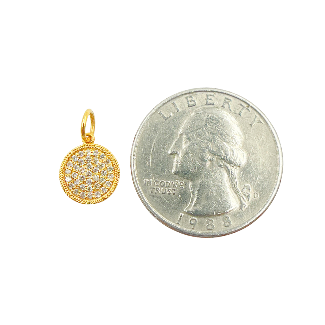 14K Solid Gold with Diamonds Circle Shape Charm. GDP147