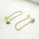 Load image into Gallery viewer, EFI52161EM. 14K Gold Emerald Rectangle Chain Earrings