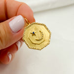 Load image into Gallery viewer, 14K Solid Gold Diamond and Gemstone Octagon Charm with Moon and Star in the Center. GDP555