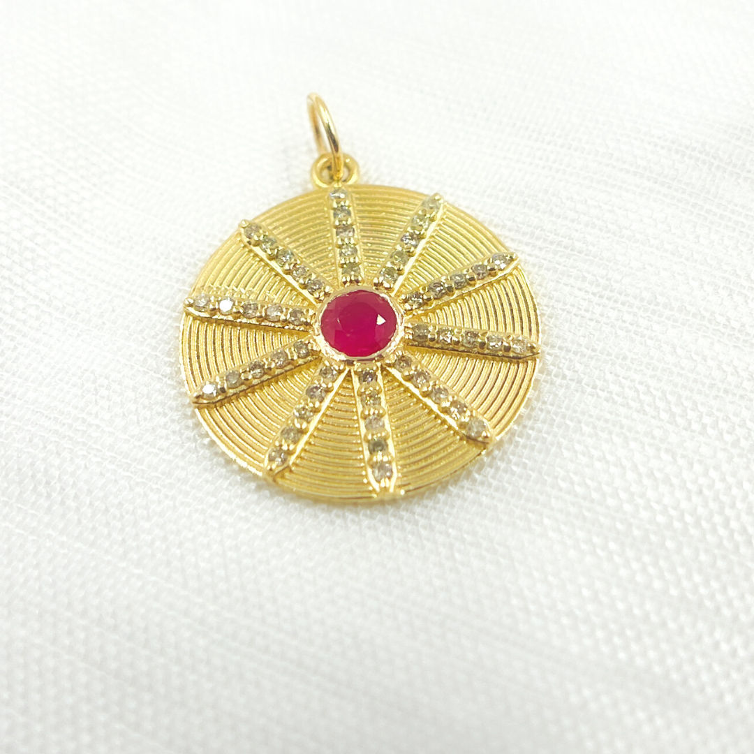 14K Solid Gold Diamond Circle Charm Available in (Ruby & Blue Sapphire). GDP464