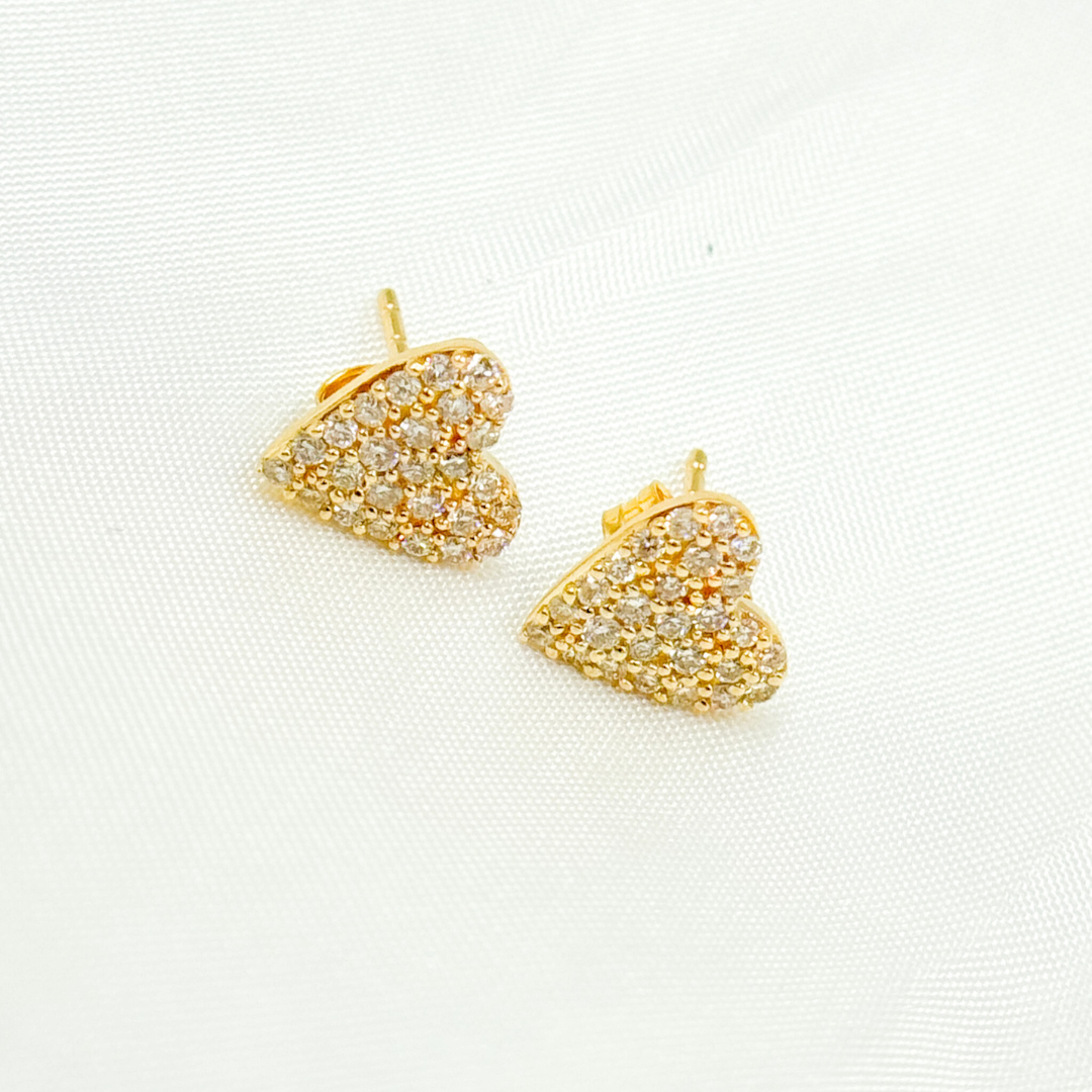 14k Solid Gold Diamond Heart Studs