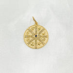 Load image into Gallery viewer, 14K Solid Gold Diamonds and Gemstone Circle Charm with Symbols and Evil Eye. GDP554