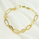Load image into Gallery viewer, 501069MGG Bracelet. 14k Solid Yellow Hollow Gold Flat Oval Link & Flat Marina Link Bracelet