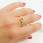 Load image into Gallery viewer, 14K Solid Yellow Gold Diamond and Emerald Flower Ring.