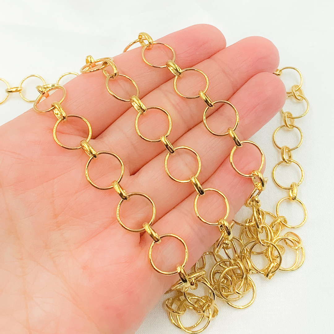 Gold Plated 925 Sterling Silver Circle and Oval Link Chain. V156GP