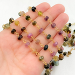Load image into Gallery viewer, Multi Tourmaline Gold Plated 925 Sterling Silver Wire Chain. MTO19