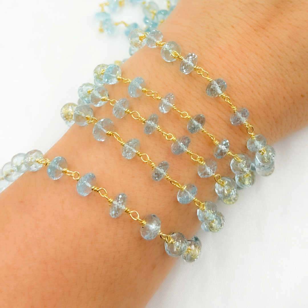 Sky Blue Topaz Gold Plated 925 Sterling Silver Wire Chain. BT10