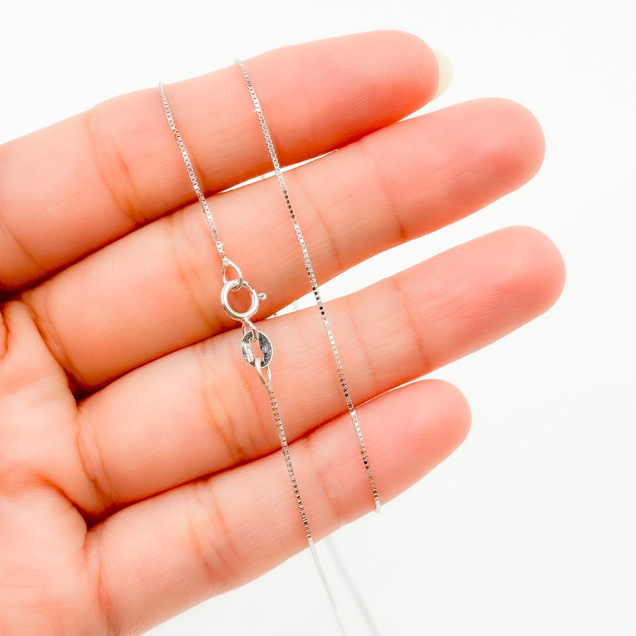 18K Solid White Gold Box Chain