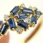 Load image into Gallery viewer, 14K Solid Yellow Gold Cluster Diamond and Blue Sapphire Ring.