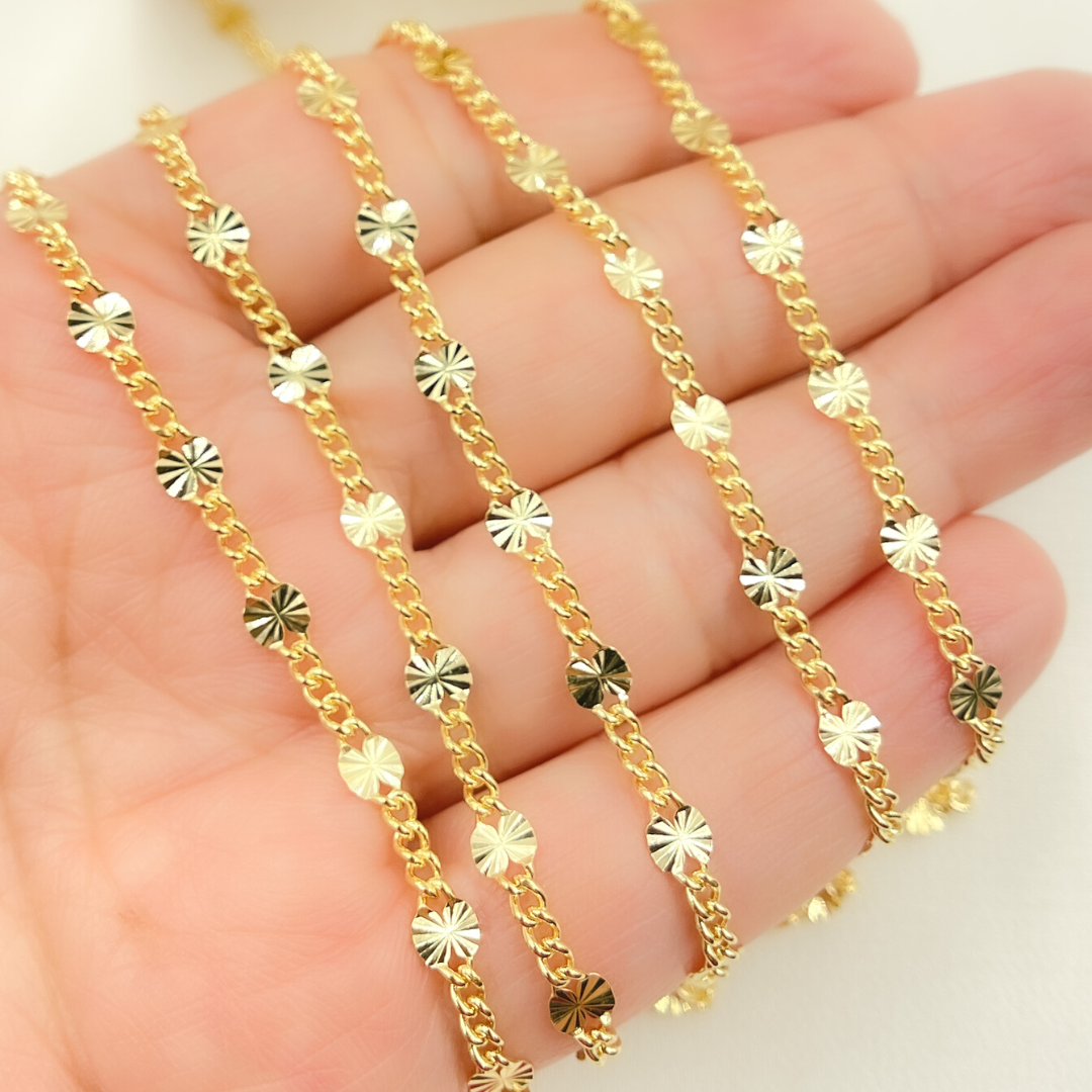 V162GP. Gold Plated Sterling Silver Curb and Marina Diamond Cut Link Chain