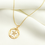 Load image into Gallery viewer, 14K Solid Gold Diamonds Circle Charm with Pending Star in the Center. GDP217